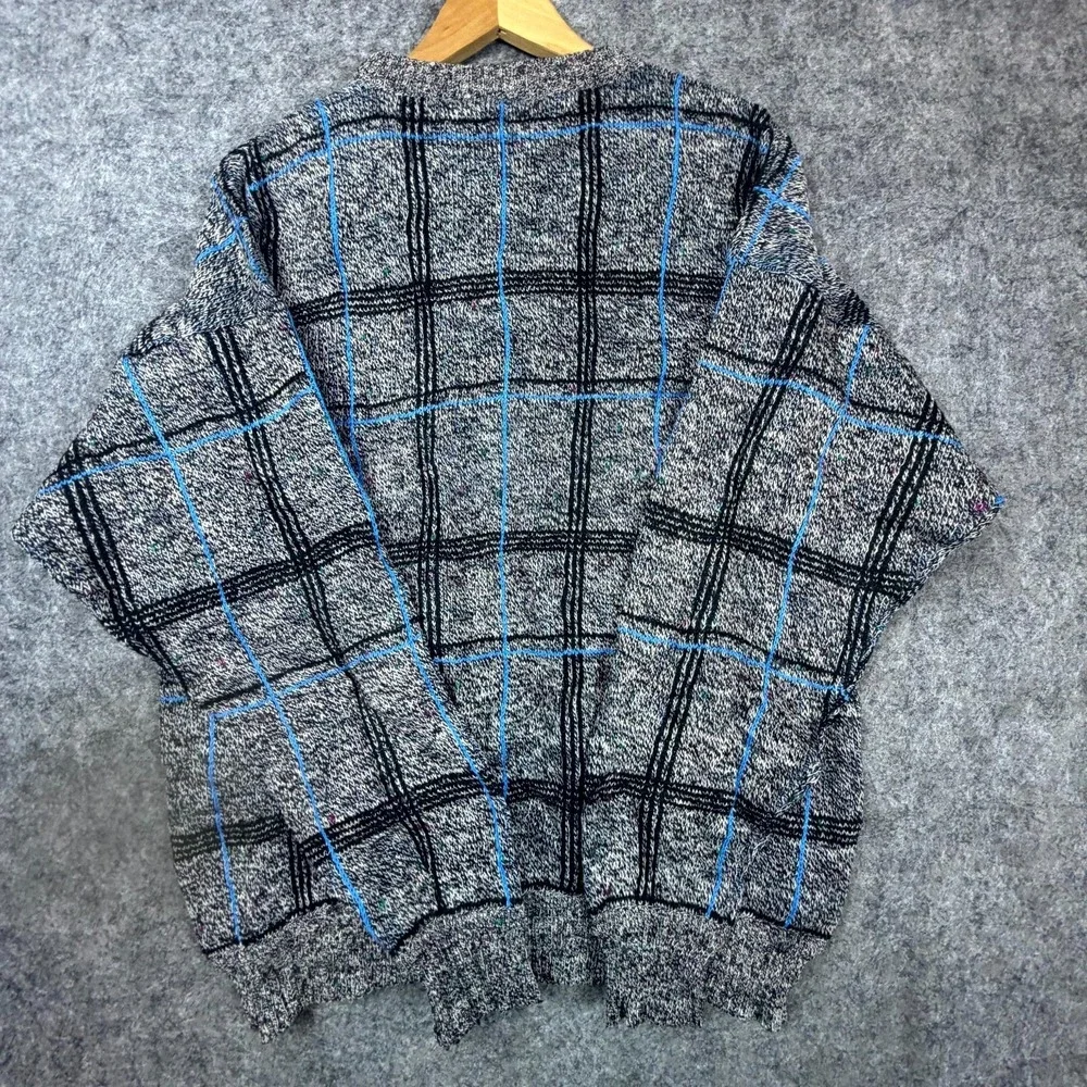 Vintage MTO International Sweater Mens Large Heather Gray Plaid 90s Urban Preppy
